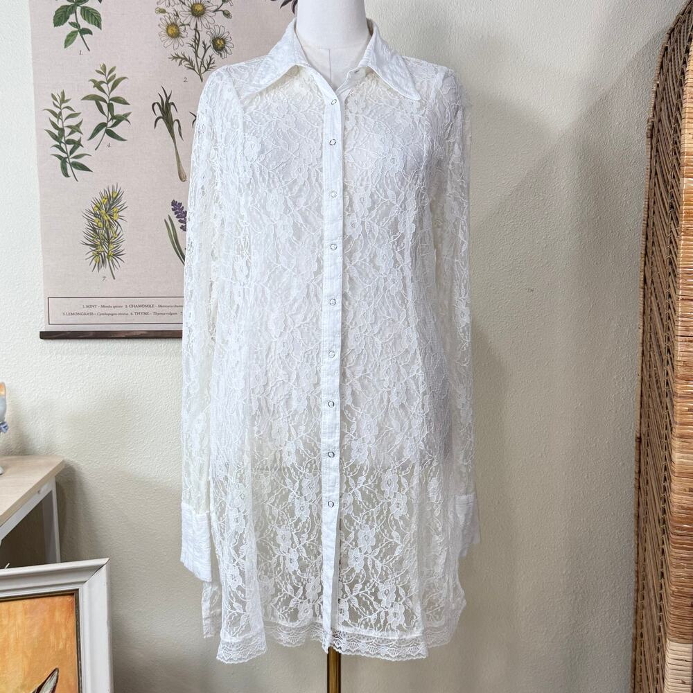 Vtg Sheer Lace Embroidered Tunic Top Ethereal Fairy Grunge Romantic Coquette 1X